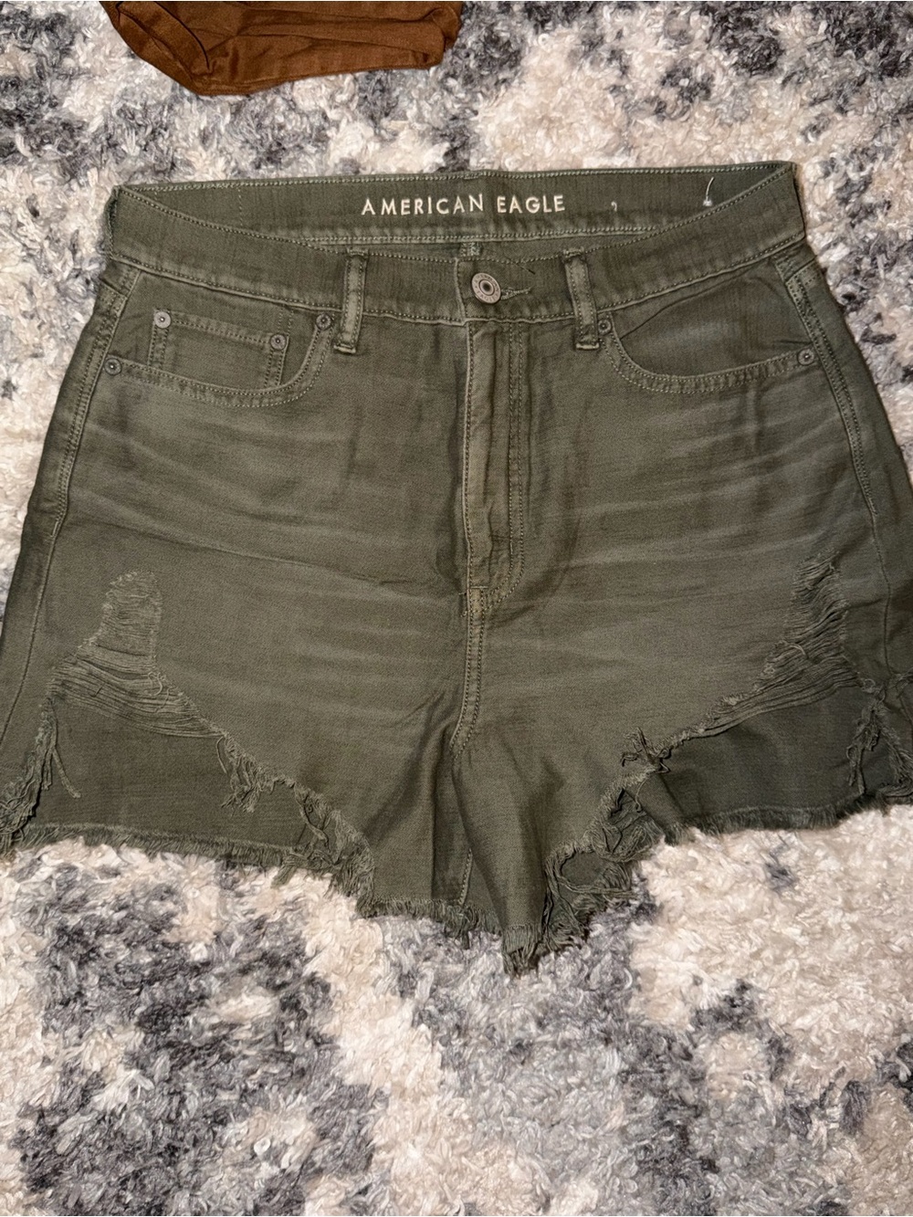 American Eagle Outfitters Olive Green Distressed High-Rise Denim Shorts